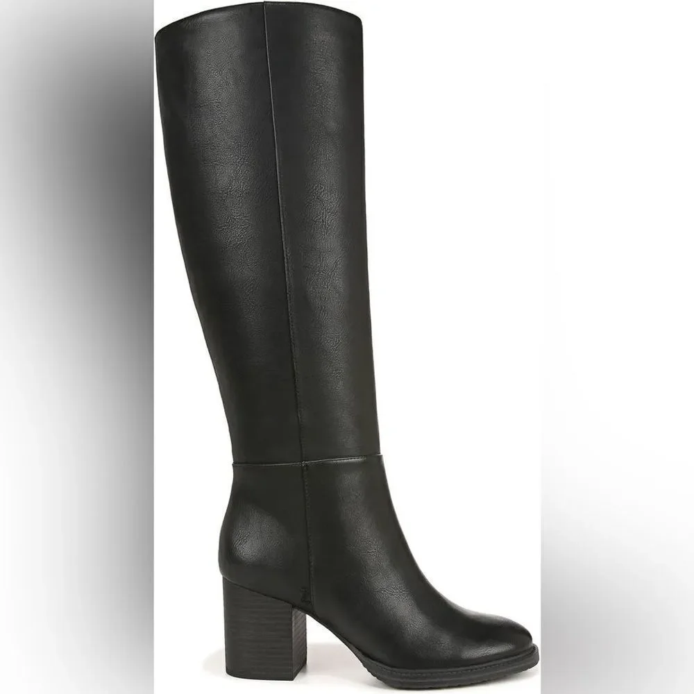 Zodiac Riona Knee High Black Boot, Stacked Heel, Sz 11 Wide Calf